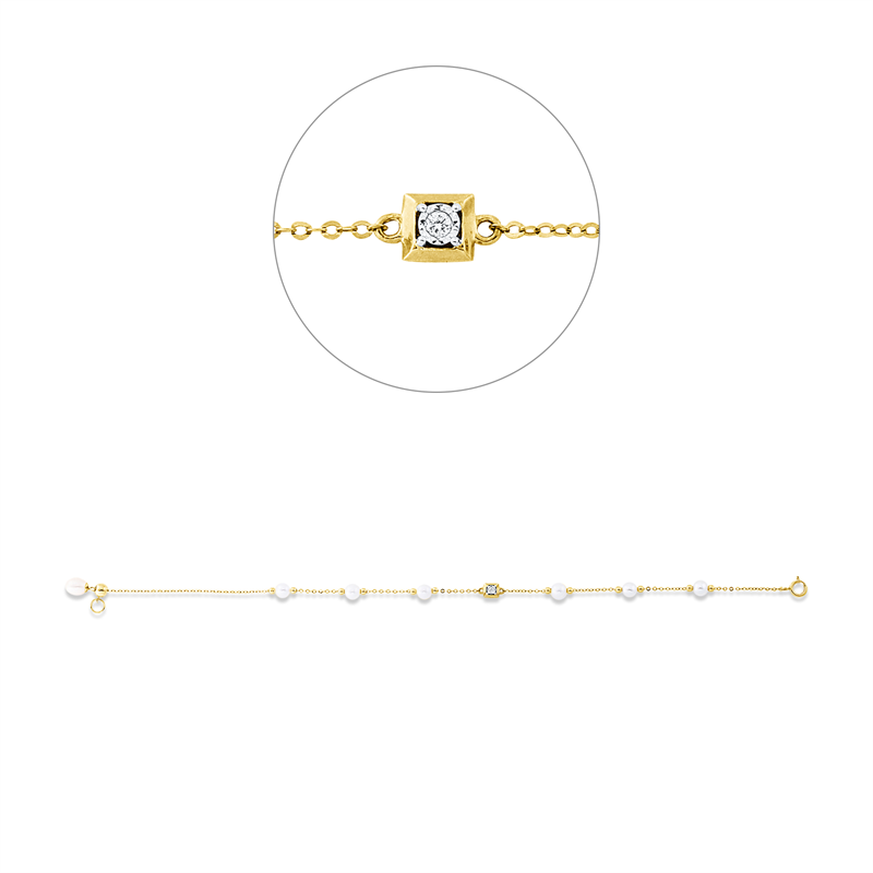 Image 90009444 - Armband 18 kt GG WG, mit ZÖ 17 cm, 1 Brill. 0,02 ct, TW-si, 1 SW weiß 5 mm, 6 SW weiß ...