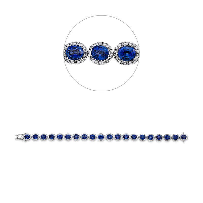 Image 90009445 - Armband 18 kt WG, 360 Brillanten 2,18 ct, TW-si, 20 Saphire 15,38 ct blau, L:17,8 ...