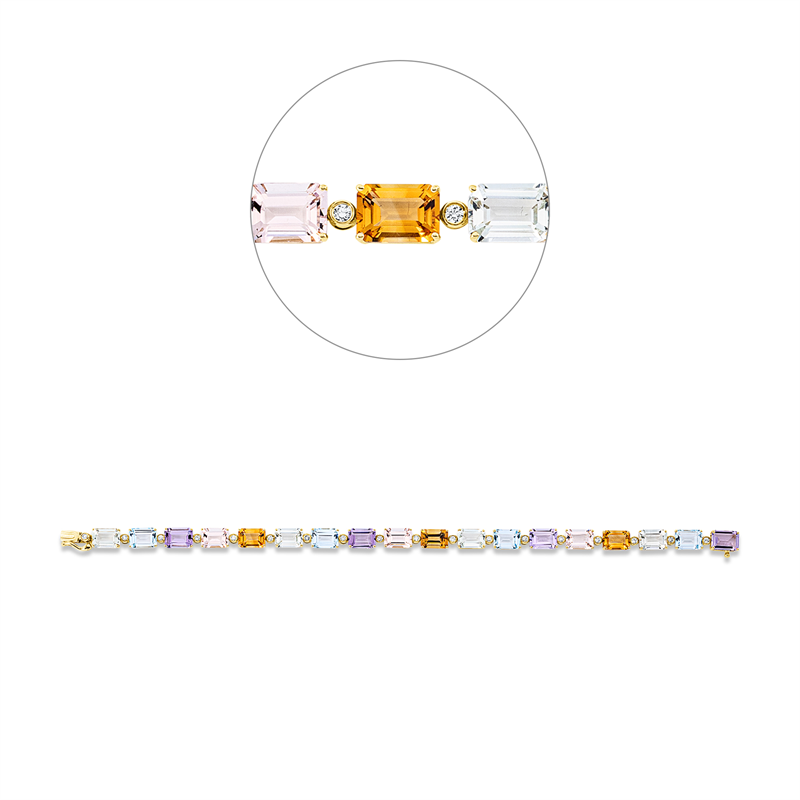 Image 90009448 - Armband 4er-Krappe 18 kt GG, 18 Brillanten 0,30 ct, TW-si, 18 Farbsteine 17,60 ct ...