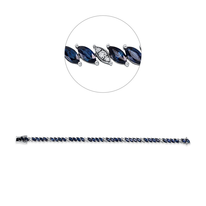 Image 90009450 - Armband 18 kt WG, 27 Brillanten 0,32 ct, F-vsi, 36 Saphire 10,82 ct blau, L:17,8 ...