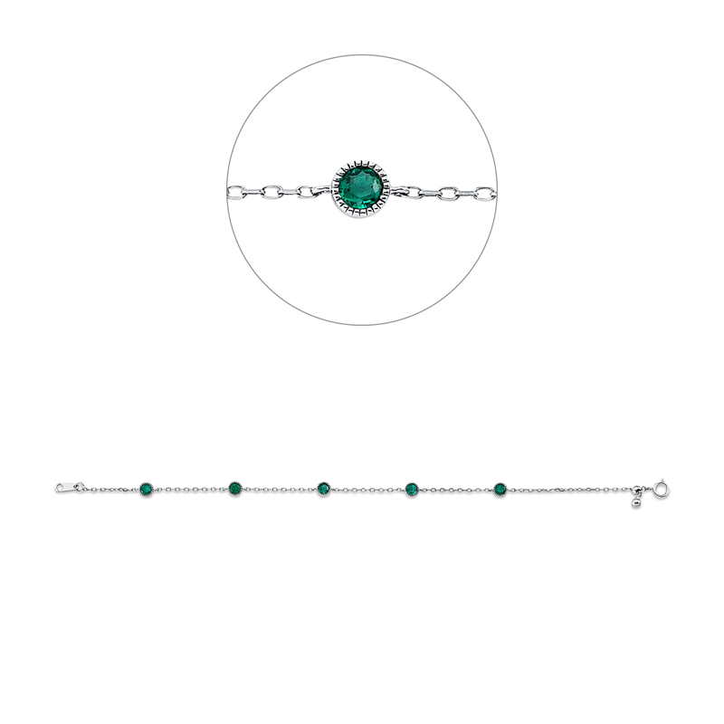 Image 90009452 - Armband 18 kt WG, 5 Smaragde 0,72 ct grün, L:17,8 cm =*=*= Unterkategorie: Farbstein ...