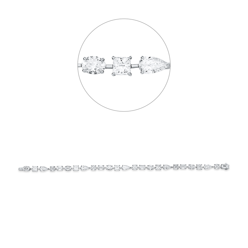 Image 90009456 - Armband 18 kt WG, 25pcs x GIA, 5 Sm.schliff 2,52 ct, E/F-vvs/vs, 5 Tropfen 2,51 ct,E/ ...