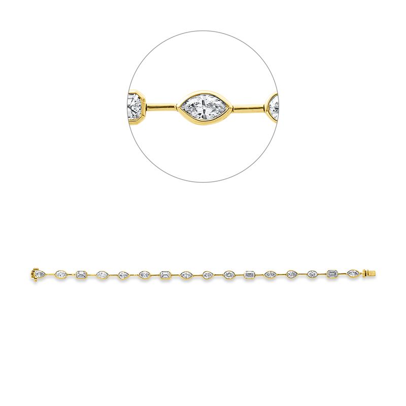 Image 90009460 - Armband Zarge 18 kt GG, 4 Oval 0,97 ct, TW-si, 4 Navette 1,03 ct, TW-si, 4 Sm.schliff ...