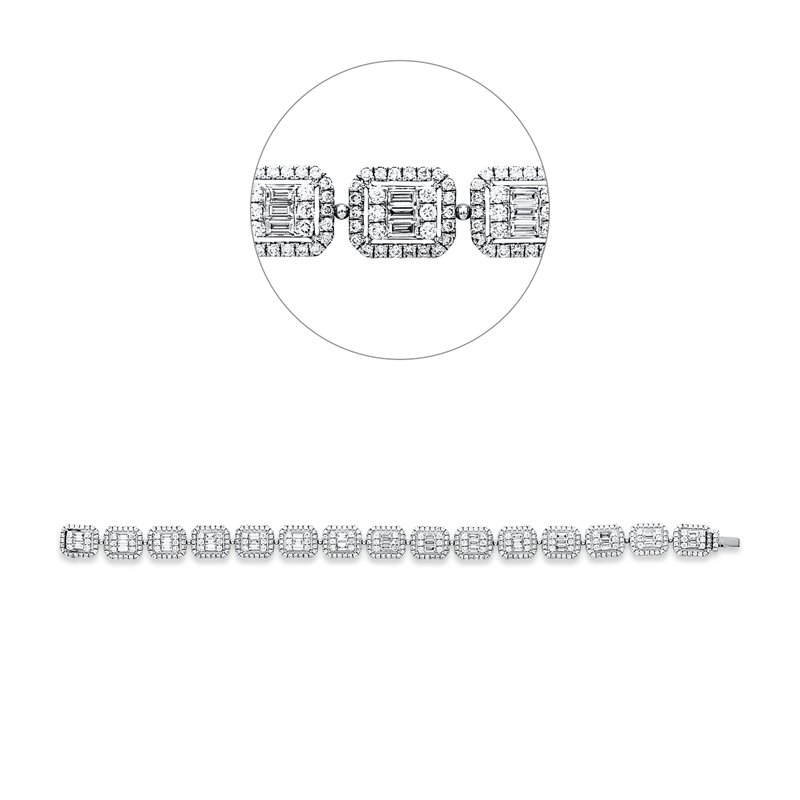 Image 90009461 - Armband 18 kt WG, 45 Baguette 1,73 ct, TW-vsi, 425 Brillanten 3,53 ct, TW-vsi, L:17,0 ...