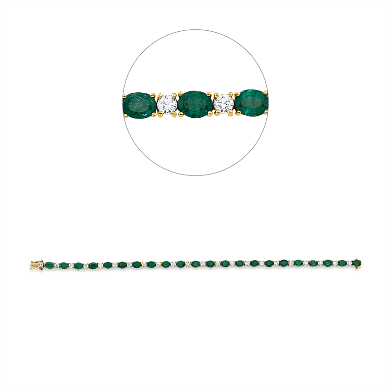 Image 90010846 - Armband 18 kt GG, 22 Brillanten 2,10 ct, TW-pi, 22 Smaragde 6,83 ct grün, B:3,0 mm, ...