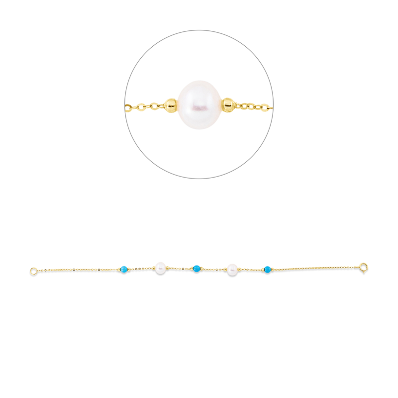 Image 90009468 - Armband 18 kt GG, 3 Türkis 0,95 ct blau, 2 ZP weiß 6 mm, B:6,0 mm, L:19,0 cm, S:6,0 ...
