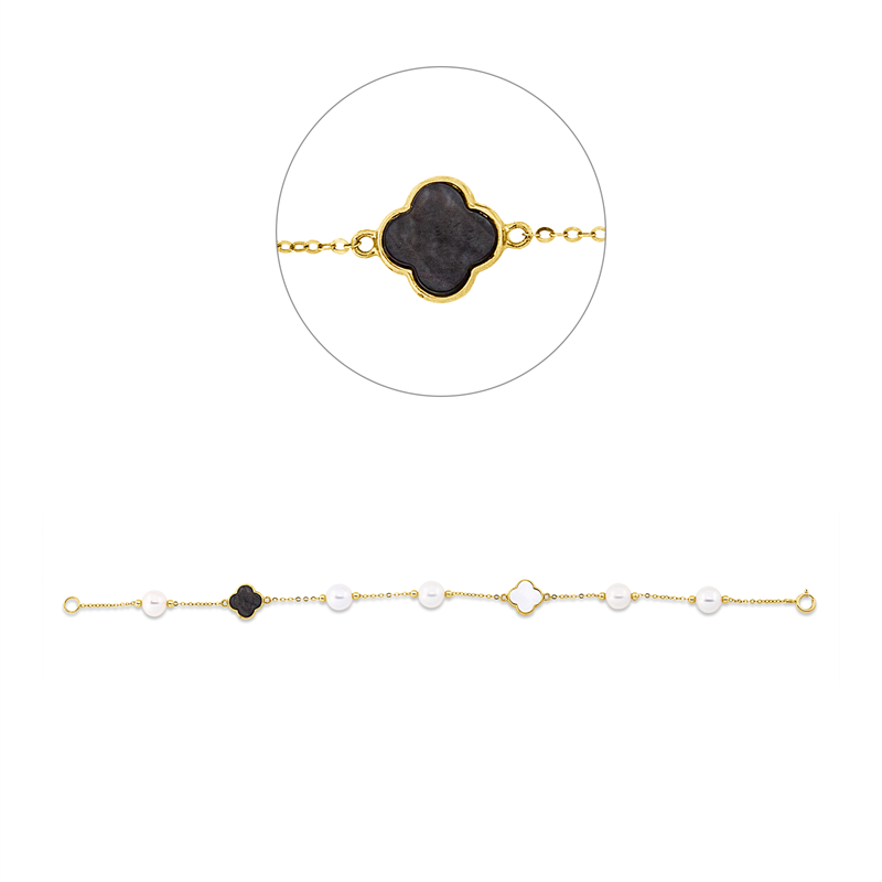 Image 90009470 - Armband 18 kt GG, 1 Perlmutt schwarz, 1 Perlmutt weiß, 5 SW weiß 6 mm, B:8,9 mm, L:19,0 ...