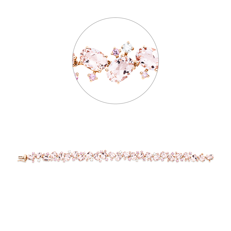 Image 90009480 - Armband 18 kt RG, 6 Brillanten 0,32 ct, TW-si, 25 Morganit 17,50 ct pink, 43 Saphire 1,88 ...