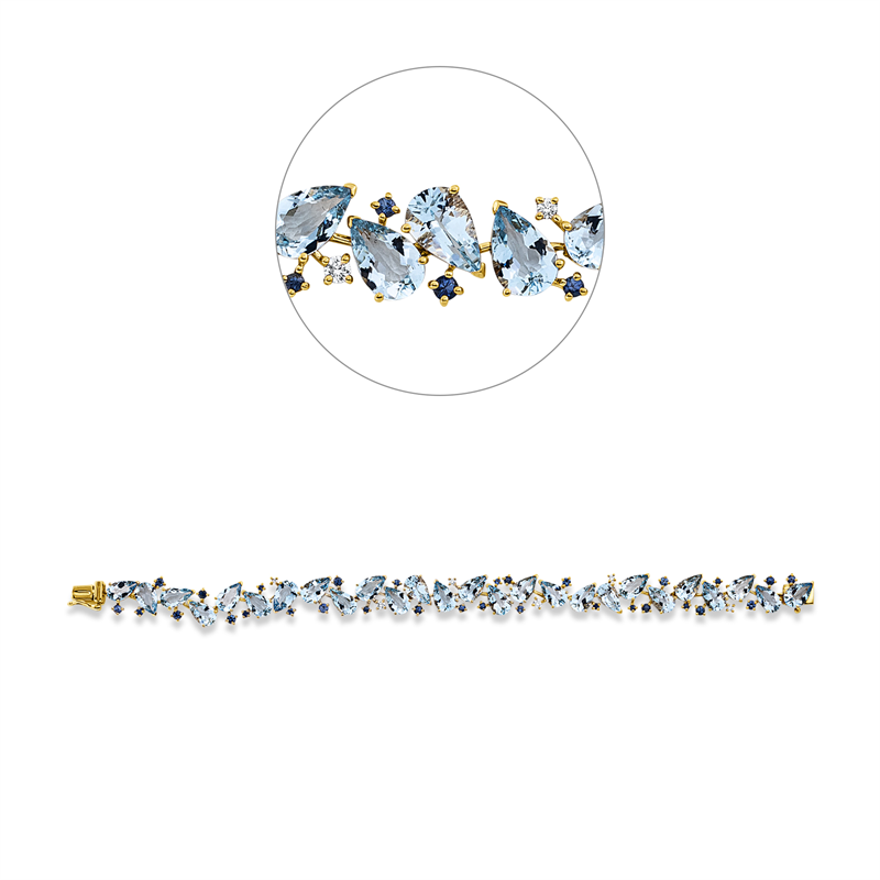 Image 90009483 - Armband 3er-Krappe 18 kt GG, 6 Brillanten 0,18 ct, TW-si, 26 Aquamarin 15,60 ct blau, 30 ...