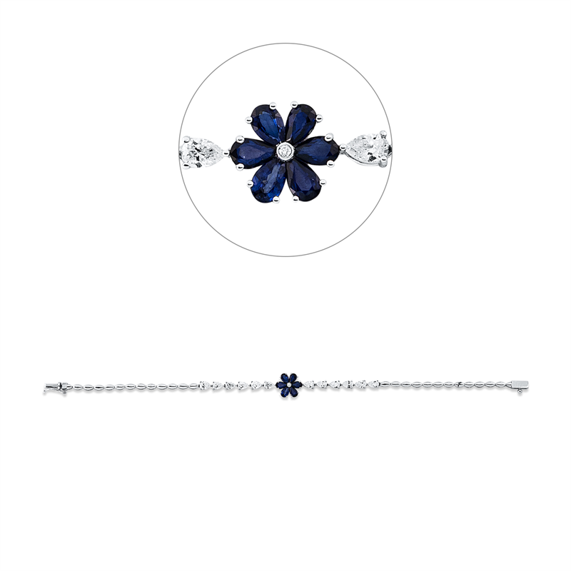 Image 90009485 - Armband 18 kt WG, 12 Tropfen 1,93 ct, F-si, 1 Brill. 0,01 ct, F-si, 6 Saphire 1,31 ct ...