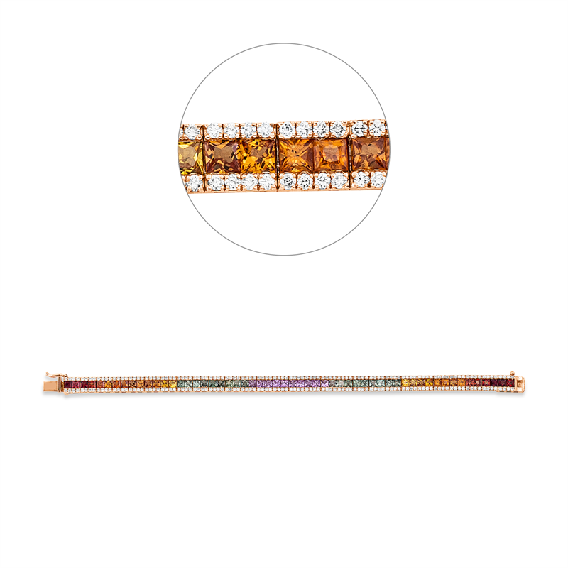 Image 90010865 - Armband 18 kt RG, 224 Brillanten 2,50 ct, F-si, 56 Saphire 10,60 ct multicolor, B:6,0 mm, ...