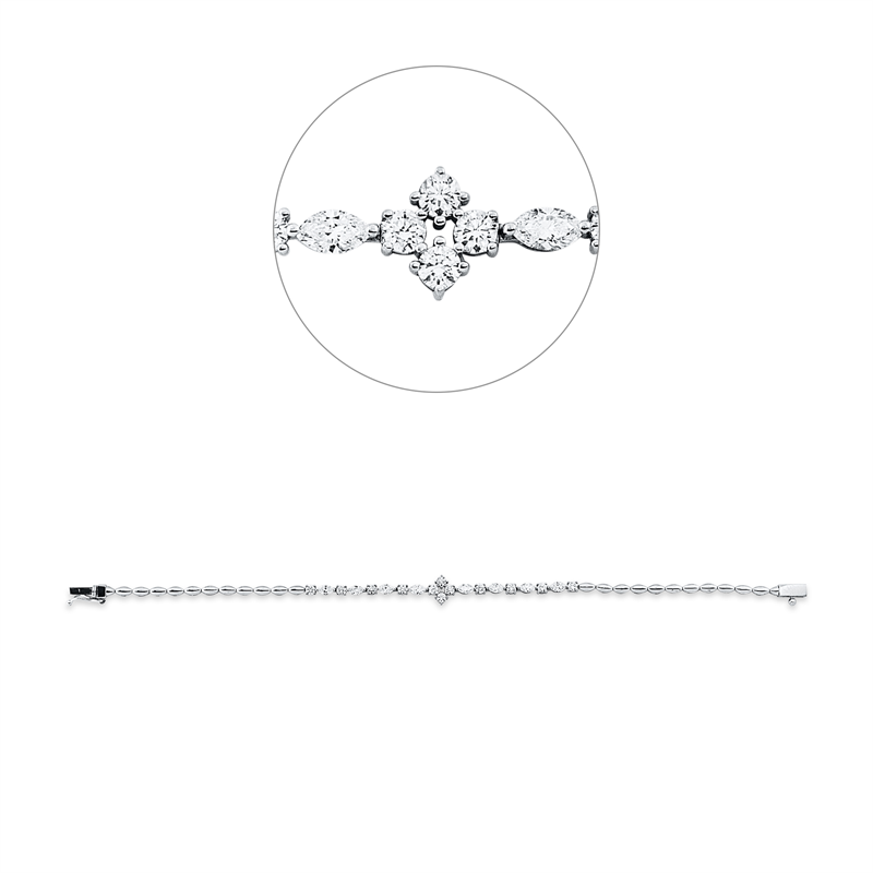 Image 90009486 - Armband 18 kt WG, 8 Navette 0,74 ct, F-si, 12 Brillanten 0,65 ct, F-si, B:7,3 mm, L:17,5 ...
