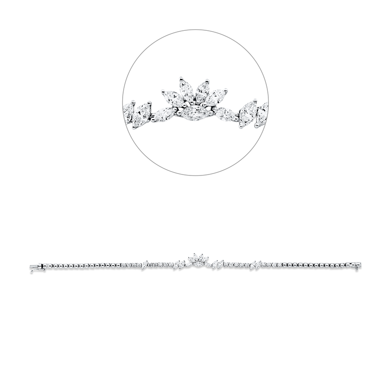 Image 90009489 - Armband 18 kt WG, 6 Navette 0,55 ct, F-si, 8 Navette 1,13 ct, F-si, 18 Brillanten 1,34 ...