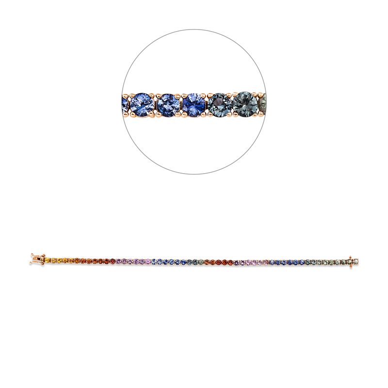 Image 90009490 - Armband 18 kt RG WG, 53 Saphire 7,42 ct fancy, H:3,1 mm, L:17,2 cm, S:3,0 ...