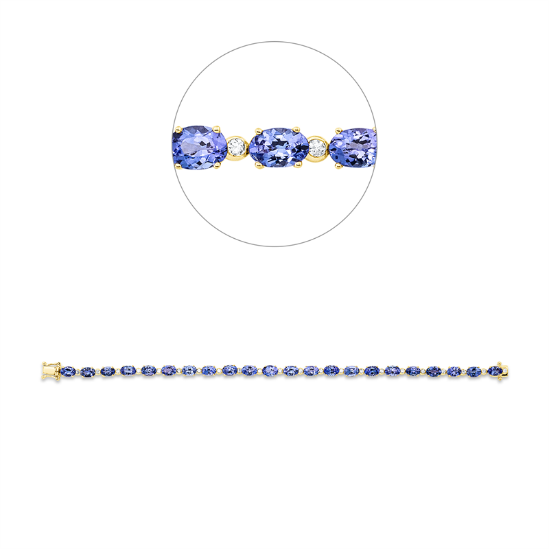 Image 90010889 - Armband 14 kt GG, 22 Brillanten 0,48 ct, TW-si, 22 Tansanit 10,70 ct blau, B:4,5 mm, ...