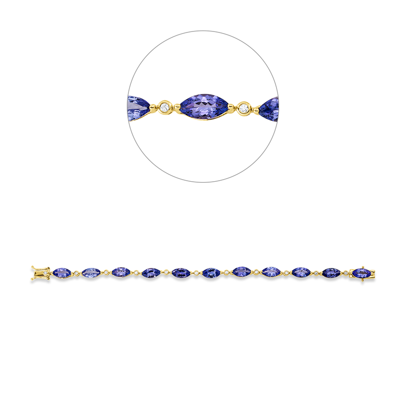 Image 90010890 - Armband 14 kt GG, 11 Brillanten 0,18 ct, TW-si, 11 Tansanit 11,38 ct blau, B:5,0 mm, ...