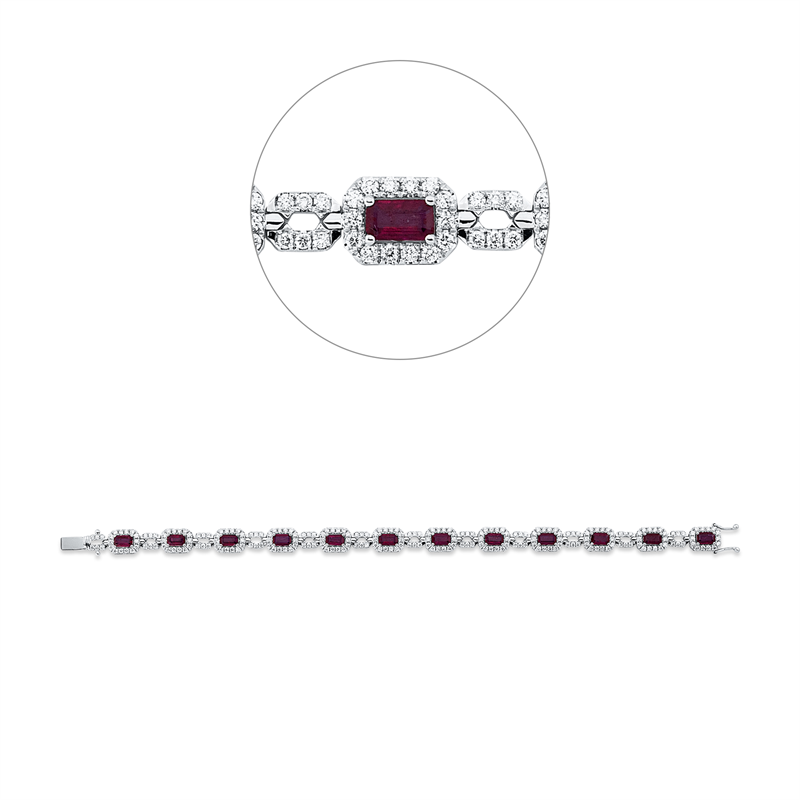Image 90010898 - Armband 18 kt WG, 240 Brillanten 2,24 ct, F-vsi, 12 Rubine 3,76 ct rot, B:6,4 mm, L:17,2 ...