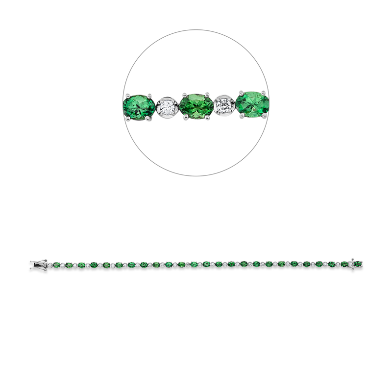 Image 90010899 - Armband 18 kt WG, 25 Brillanten 0,51 ct, F-si, 25 Tsavorith 4,54 ct grün, L:17,5 ...