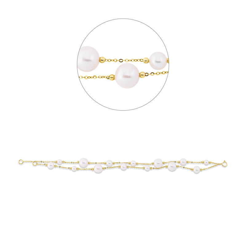 Image 90009321 - Armband 18 kt GG, mit ZÖ 18 cm, 5 ZP weiß 6 mm, 4 ZP weiß 8 mm, 5 ZP weiß 4,5 mm, ...