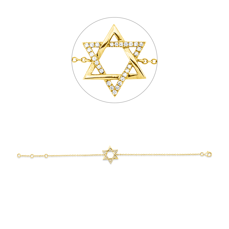 Image 90009326 - Armband 14 kt GG Davidstern, mit ZÖ 15 cm 16.25 cm, 27 Brillanten 0,12 ct, W-si/pi, ...