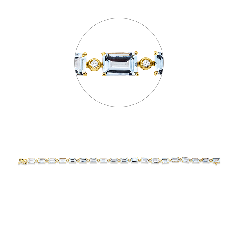 Image 90009329 - Armband 4er-Krappe 18 kt GG, 19 Brillanten 0,21 ct, TW-si, 19 Aquamarin 8,70 ct blau, ...