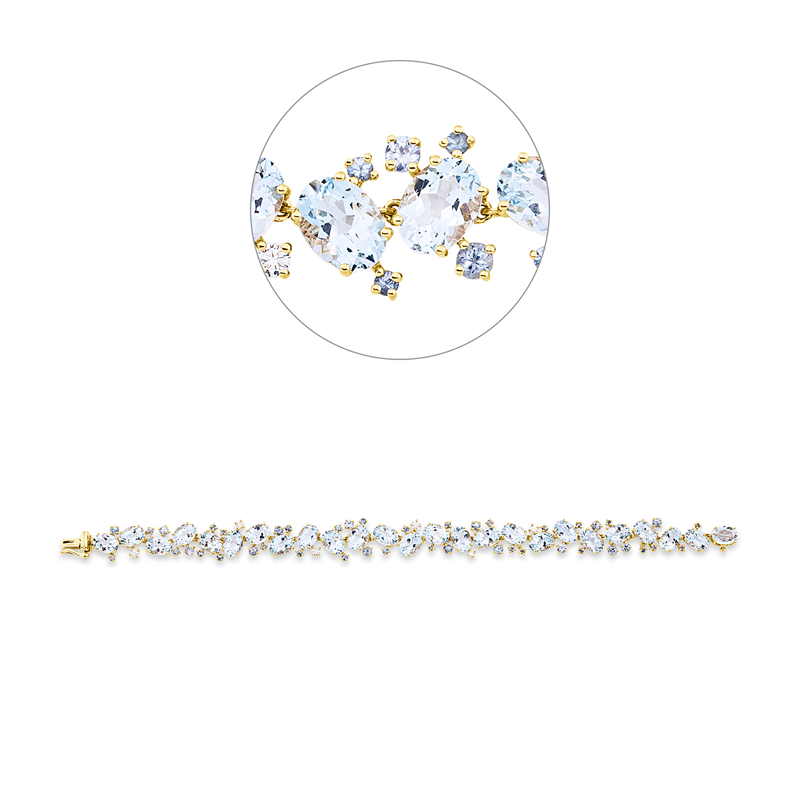 Image 90009330 - Armband 18 kt GG, 6 Brillanten 0,34 ct, TW-si, 43 Saphire 2,10 ct blau, 25 Aquamarin ...