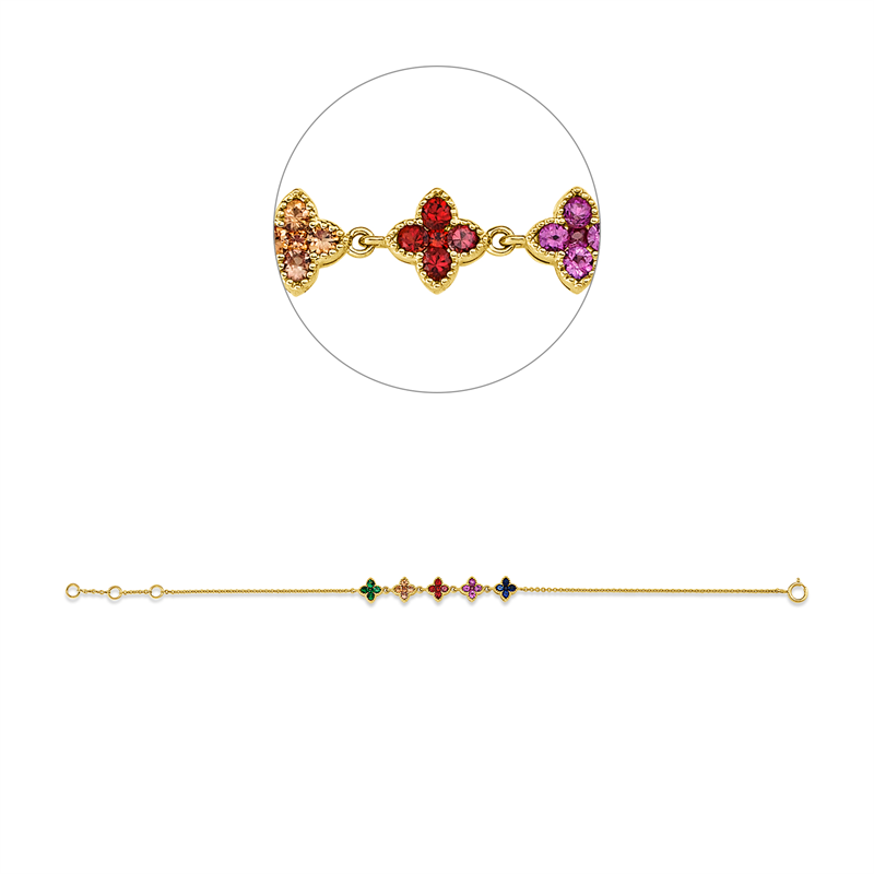 Image 90010917 - Armband 18 kt GG, mit ZÖ 15,5 cm 16,5 cm, 25 Saphire 0,76 ct multicolor, B:5,8 mm, ...