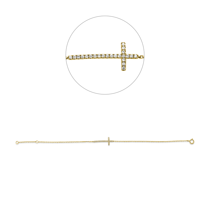 Image 90009342 - Armband 18 kt GG Kreuz, mit ZÖ 16 cm, 23 Brillanten 0,09 ct, TW-si, L:18,0 ...