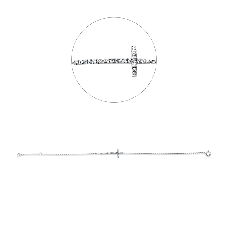 Image 90009343 - Armband 18 kt WG Kreuz, mit ZÖ 16 cm, 23 Brillanten 0,09 ct, TW-si, L:18,0 ...