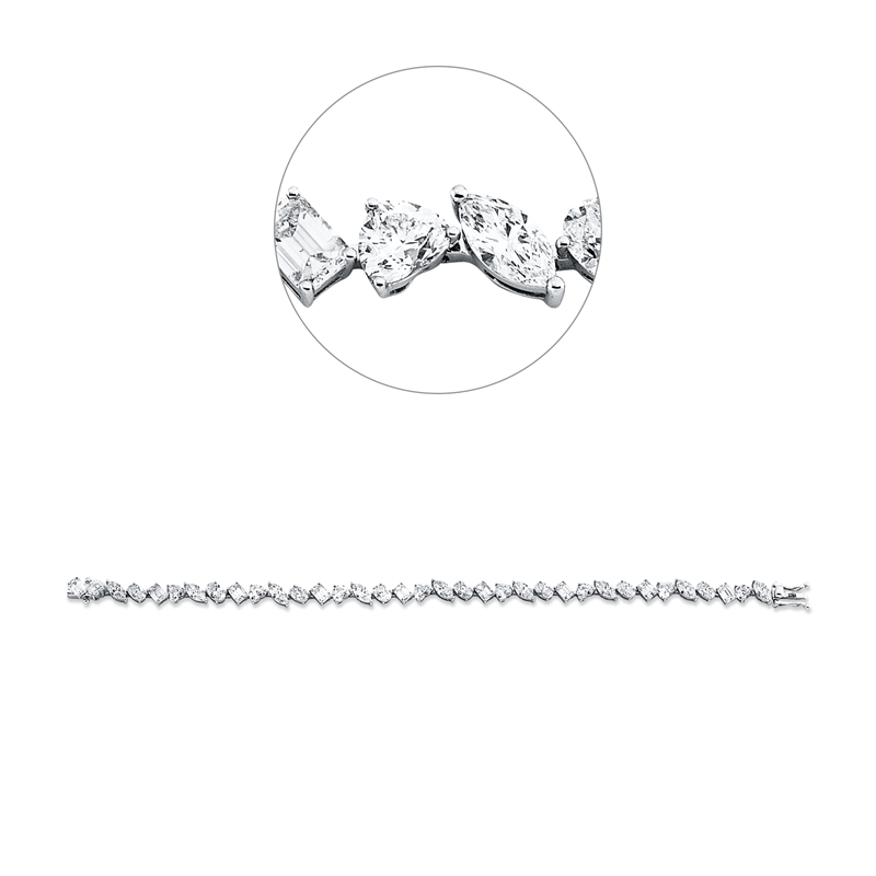 Image 90006991 - Armband 950 Pt WG P950, 9 Herzschl. 3,21 ct, TW-si, 9 Navette 2,79 ct, TW-si, 2 ...