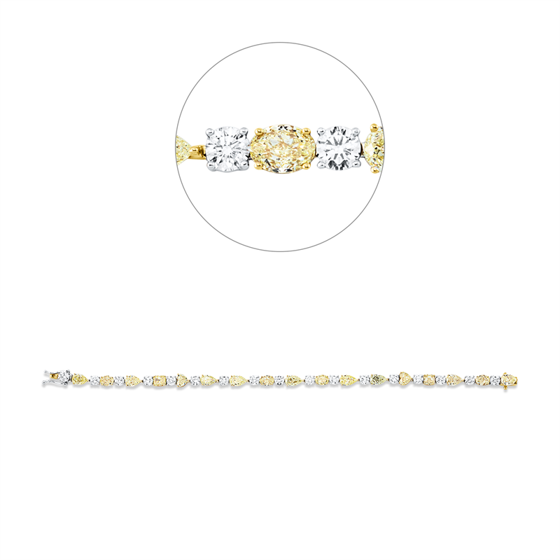 Image 90006992 - Armband 18 kt GP, GIA 17pcs, 1 Cushion 0,51 ct, gelb-vsi, 2 Herzschl. 1,04 ct, ...
