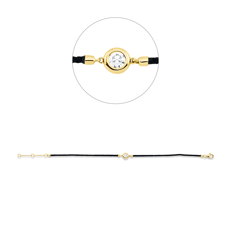 Image 90006998 - Armband Zarge 18 kt GG, Black cord, ZÖ 15 16,5 cm, 1 Brill. 0,24 ct, TW-si, L:17,8 ...