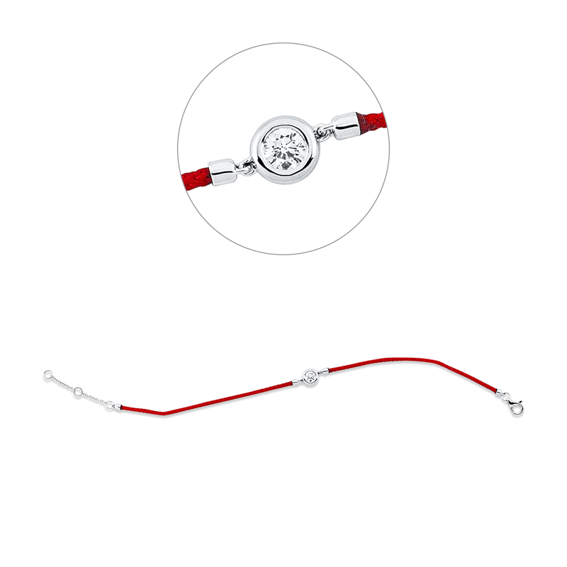 Image 90007002 - Armband Zarge 18 kt WG, Red cord, ZÖ 15 16,5 cm, 1 Brill. 0,20 ct, TW-si, B:5,7 mm, ...