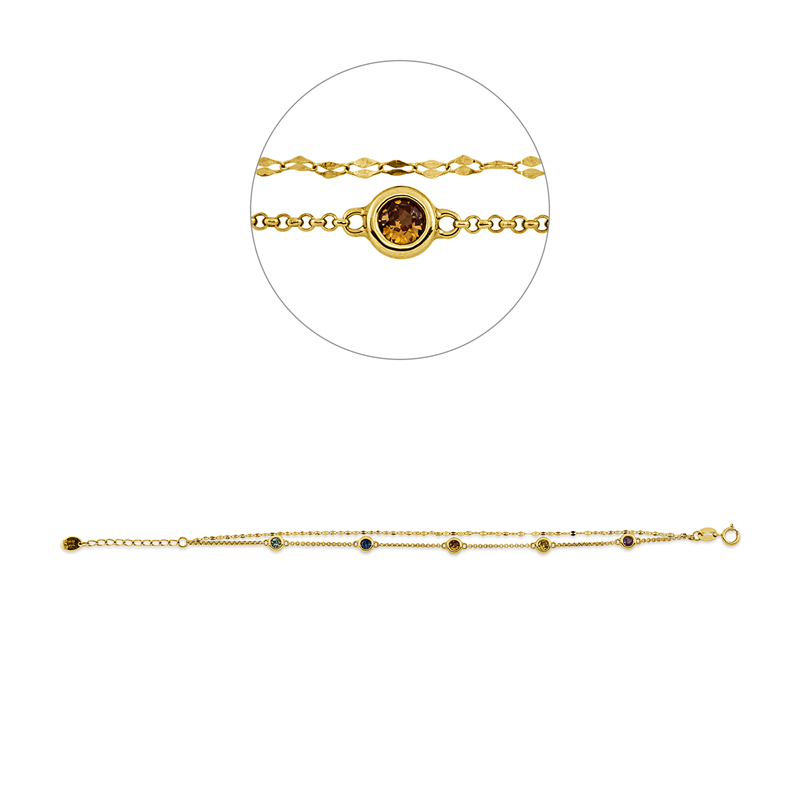 Image 90007006 - Armband 18 kt GG, 5 Saphire 0,58 ct fancy, H:4,4 mm, B:4,4 mm, L:17,4 cm, S:2,1 ...