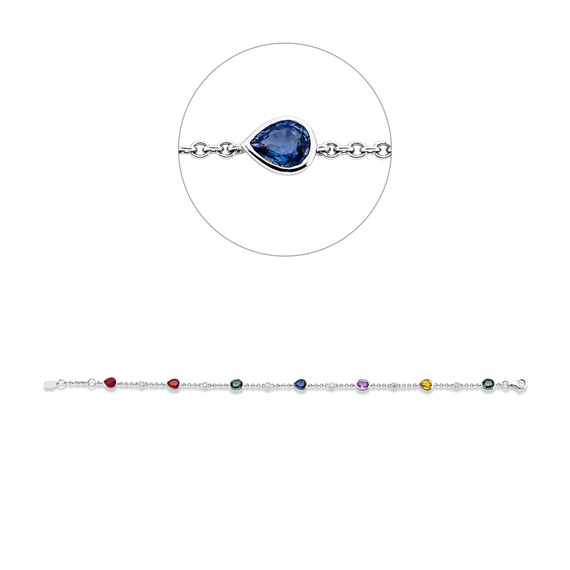 Image 90010934 - Armband Zarge 18 kt WG, mit ZÖ 17 cm, 6 Brillanten 0,17 ct, 7 Farbsteine 2,89 ct ...