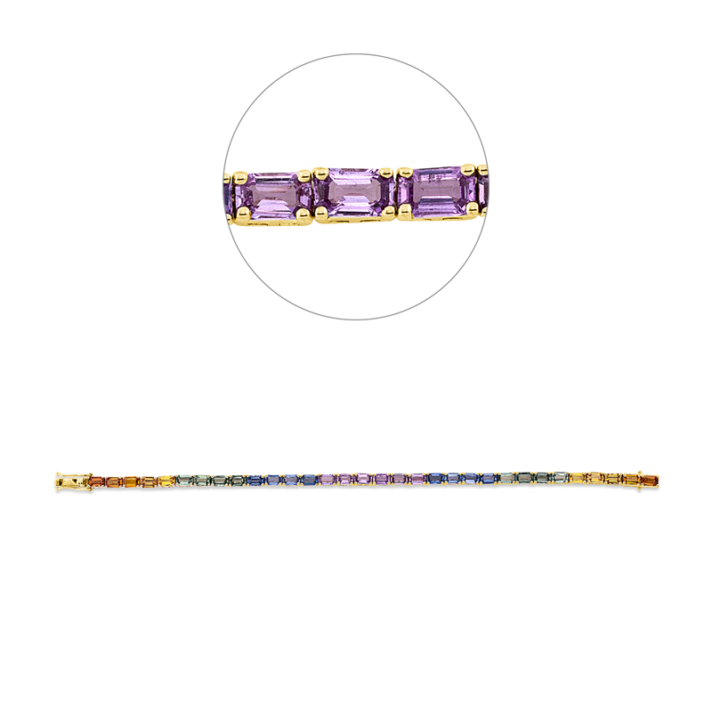 Image 90010935 - Armband 14 kt GG, 32 Saphire 11,07 ct fancy, B:3,2 mm, L:16,5 cm, S:4,2 ...