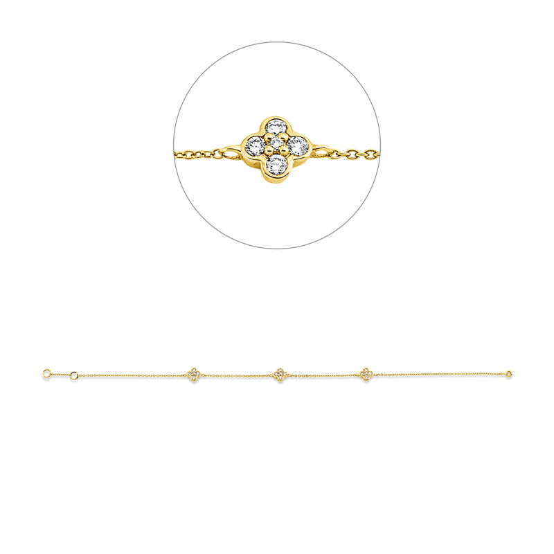 Image 90010937 - Armband 18 kt GG, mit ZÖ 18 cm, 3 Brillanten 0,03 ct, TW-si, 12 Brillanten 0,30 ct, ...