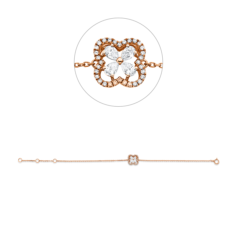 Image 90007008 - Armband 18 kt RG, 4 Tropfen 0,25 ct, TW-vsi, 32 Brillanten 0,09 ct, TW-si, B:10,0 mm, ...