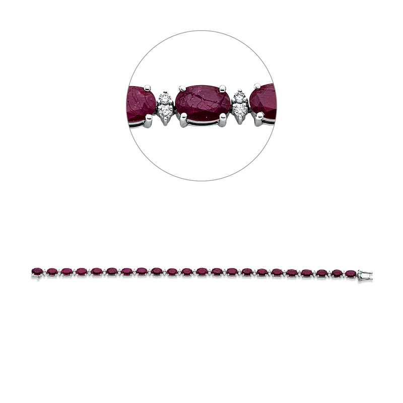 Image 90007009 - Armband 14 kt WG, 44 Brillanten 0,44 ct, TW-si, 22 Rubine 10,60 ct rot, B:4,1 mm, L:17,8 ...