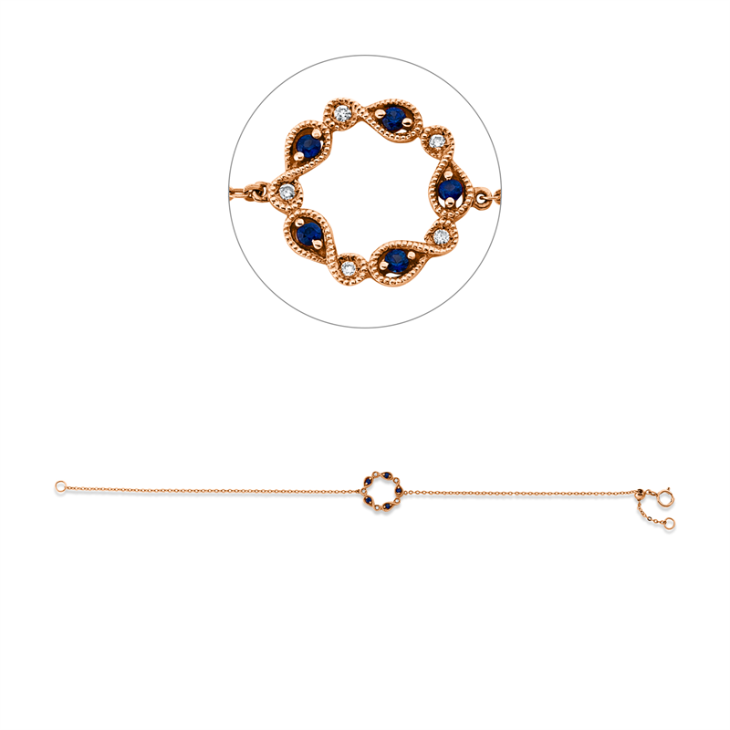 Image 90007010 - Armband 18 kt RG, 5 Brillanten 0,02 ct, TW-si, 5 Saphire 0,08 ct blau, B:11,0 mm, L:17,5 ...