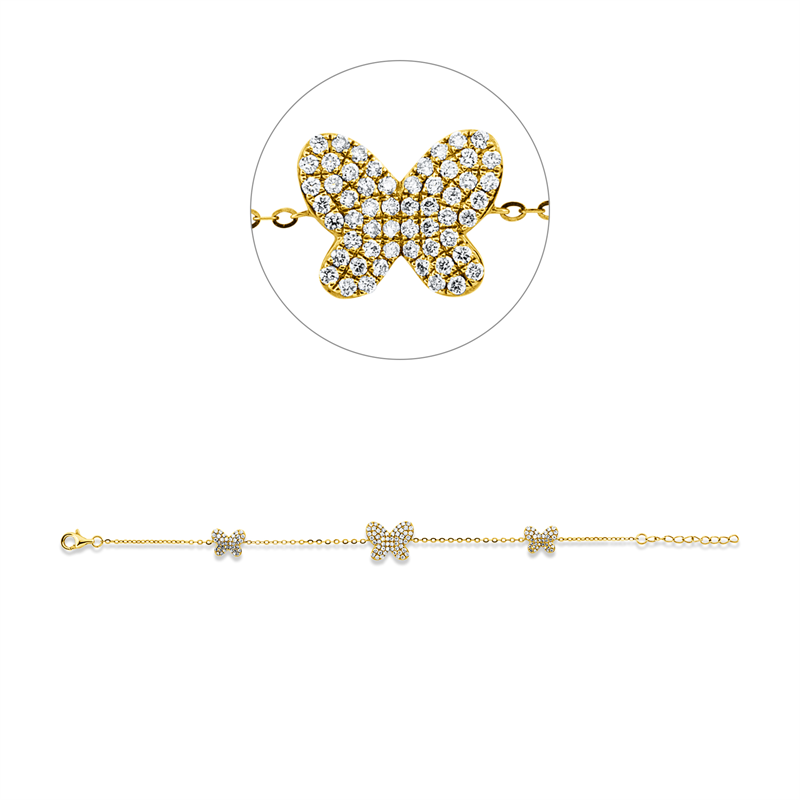 Image 90007011 - Armband 14 kt GG Schmetterling, 44 Diamanten 0,16 ct, TW-pi, 88 Brillanten 0,56 ct, ...