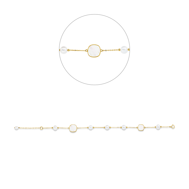Image 90010951 - Armband 18 kt GG, 1 Perlmutt weiß, 1 Perlmutt weiß, 1 SW weiß 4,5 mm, 5 SW weiß 6 mm, ...