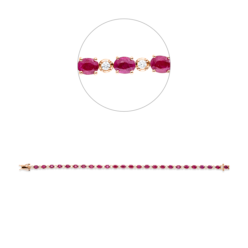 Image 90010952 - Armband 18 kt RG, 25 Brillanten 0,50 ct, F-vsi/si, 25 Rubine 6,82 ct rot, L:17,8 ...