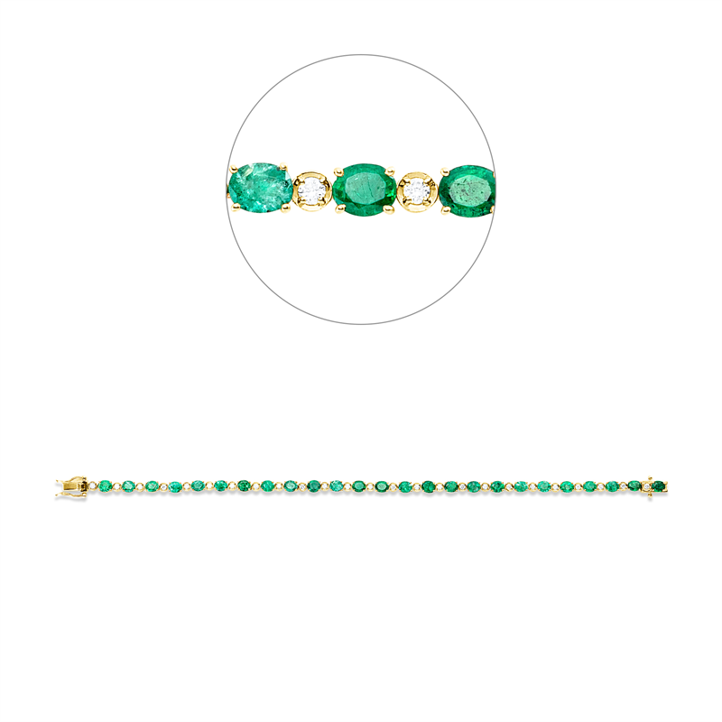 Image 90010953 - Armband 18 kt GG, 25 Brillanten 0,51 ct, F-vsi/si, 25 Smaragde 5,56 ct grün, B:3,4 mm, ...