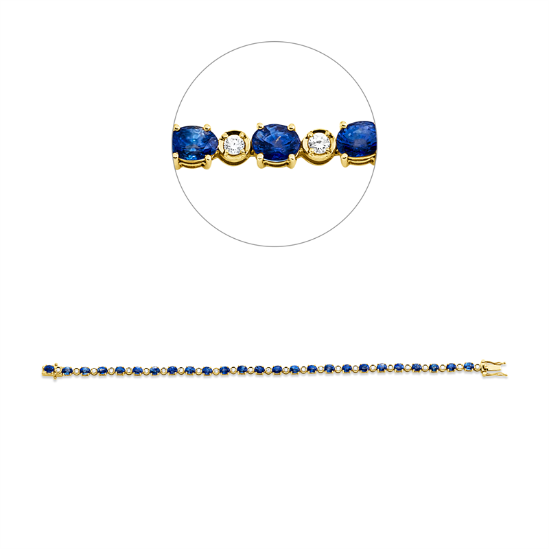 Image 90010955 - Armband 18 kt GG, 25 Brillanten 0,51 ct, F-vsi/si, 25 Saphire 7,45 ct blau, B:3,3 mm, ...