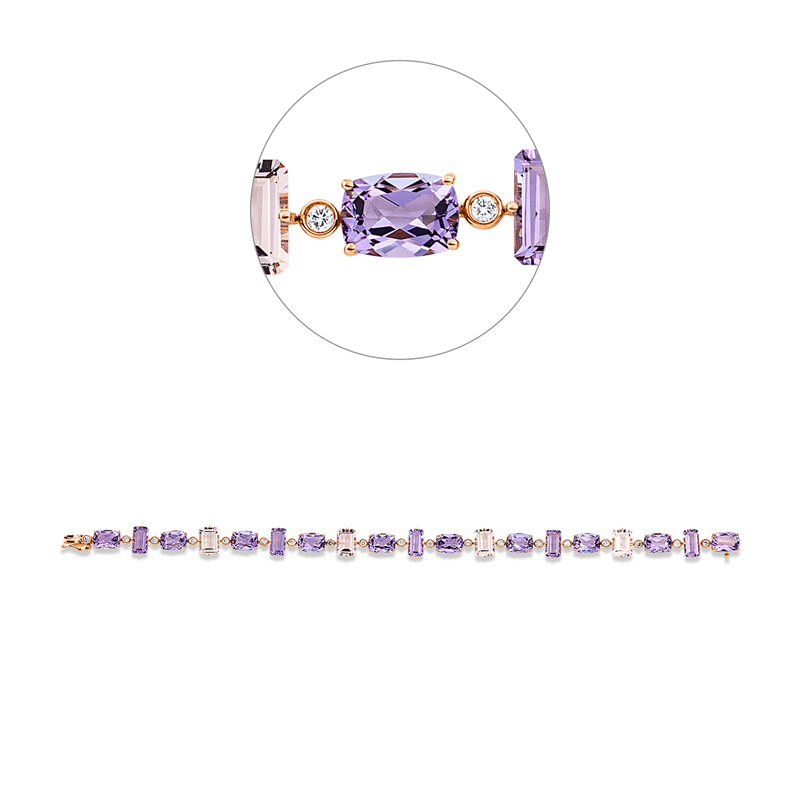 Image 90010956 - Armband 18 kt RG, 19 Brillanten 0,33 ct, TW-si, 5 Amethyste 3,00 ct lila, 4 Morganit 3,80 ...