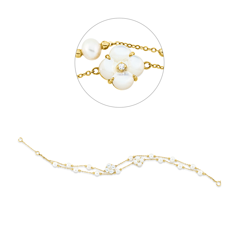 Image 90007017 - Armband 18 kt GG, mit ZÖ 19 cm, 4 Brillanten 0,06 ct, TW-si, 8 Perlmutt weiß, 13 SW ...
