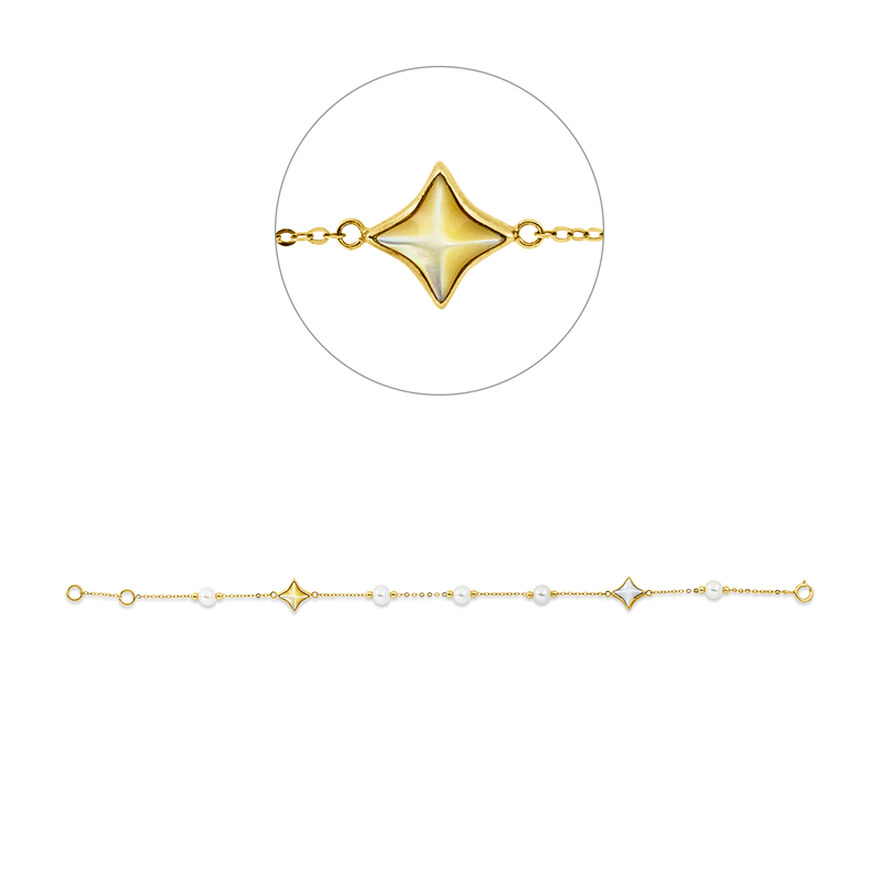 Image 90007018 - Armband 18 kt GG, mit ZÖ 18 cm, 1 Perlmutt weiß, 1 Perlmutt gold, 5 SW weiß 4,5 mm, ...