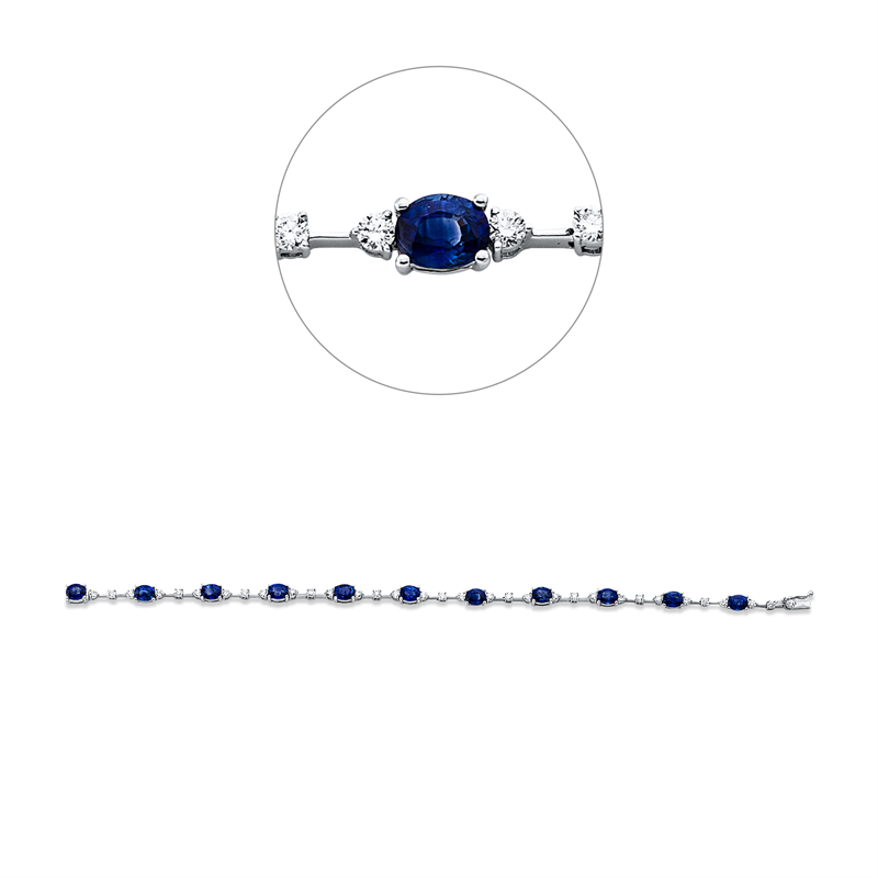 Image 90007020 - Armband 18 kt WG, 33 Brillanten 1,09 ct, TW-vsi, 11 Saphire 5,40 ct blau, B:3,8 mm, ...