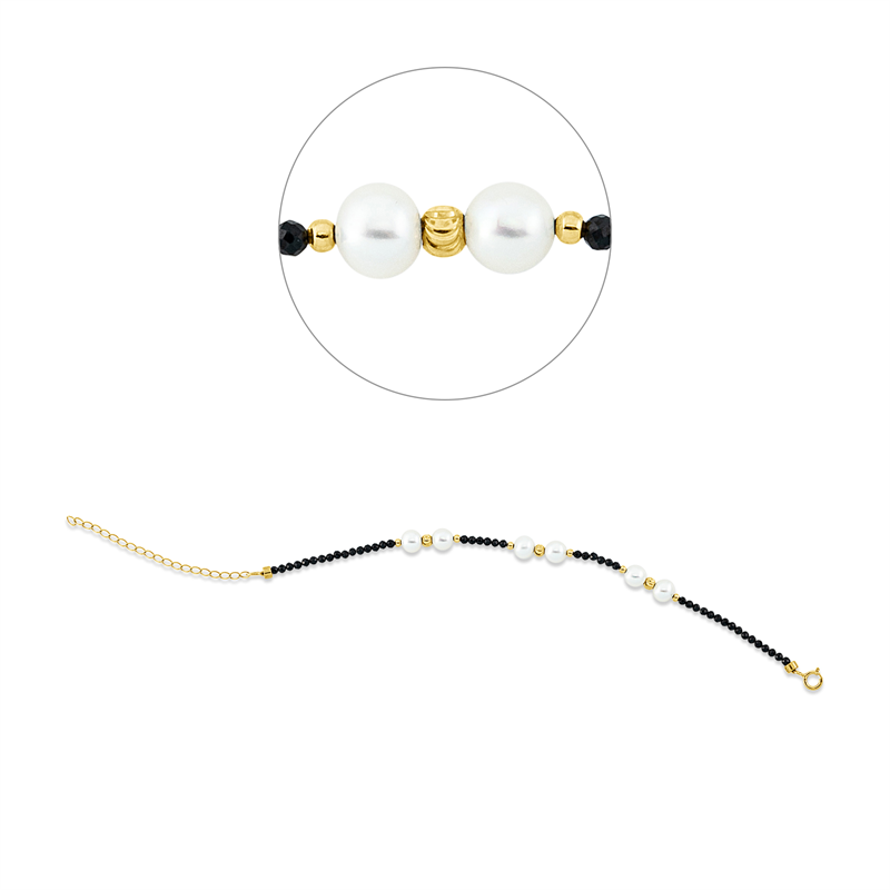 Image 90007024 - Armband 18 kt GG, mit ZÖ 20 cm, 45 Spinel 6,75 ct schwarz, 6 SW weiß 5,5 mm, B:5,5 mm, ...
